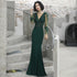 Dark Green Mermaid Spandex Long Evening Dress with Lace, Long Sleeves Prom Dresses