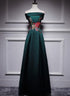 Dark Green Satin Off Shoulder Floor Length Satin Party Dress, Green Prom Dress Formal Dress