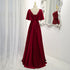 Dark Red Satin A-line Floor Length Evening Dress, Wine Red Wedding Party Dresses