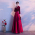 Dark Red Satin and Velvet Simple Long Wedding Party Dress, Dark Red Evening Dresses Prom Dresses