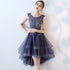 Fashionable High Low Round Neckline Lace Homecoming Dresses, Cute Tulle Party Dresses