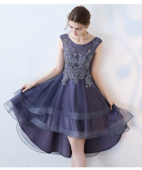 Fashionable High Low Round Neckline Lace Homecoming Dresses, Cute Tulle Party Dresses