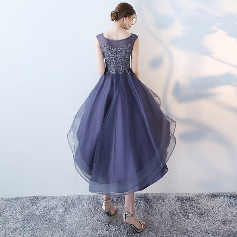 Fashionable High Low Round Neckline Lace Homecoming Dresses, Cute Tulle Party Dresses