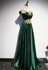 Fashionable Green Off Shoulder A-line Prom Dress, Green Junior Evening Dress