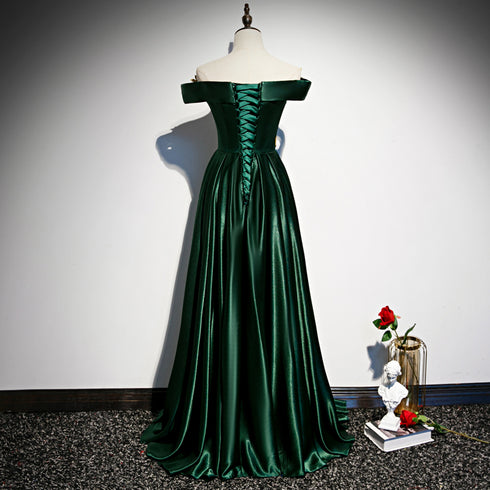 Fashionable Green Off Shoulder A-line Prom Dress, Green Junior Evening Dress