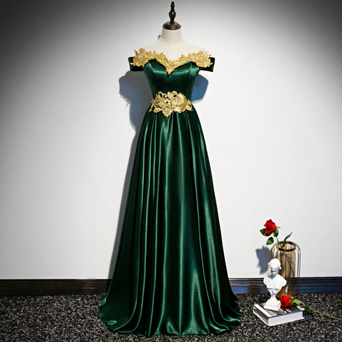 Fashionable Green Off Shoulder A-line Prom Dress, Green Junior Evening Dress
