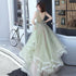 Green and Pink Tulle Long V-neckline Long Evening Dress Party Dress, Sweet 16 Formal Dreses