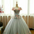 Grey Ball Gown 3D Flowers Princess Party Gown, Sweet 16 Formal Dress Grey Formal Dress