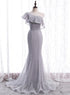 Grey One Shoulder Lace-up Shiny Long Prom Dress Party Dress, Grey Long Evening Dresses