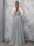 Grey Sweetheart Beaded Tulle Long Prom Dress , Tulle Evening Dress
