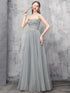 Grey Sweetheart Beaded Tulle Long Prom Dress , Tulle Evening Dress