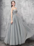 Grey Sweetheart Beaded Tulle Long Prom Dress , Tulle Evening Dress