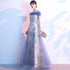Light Blue Off Shoulder Tulle with Lace Long Evening Dress Prom Dress, Blue Formal Dresses