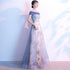 Light Blue Off Shoulder Tulle with Lace Long Evening Dress Prom Dress, Blue Formal Dresses