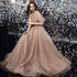 Champagne Tulle Haler Beaded Shiny Long Party Dress, A-line Prom Dress Evening Dress