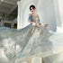 Beautiful Light Blue V-neckline Long Lace Applique Formal Dress, Blue Evening Gown