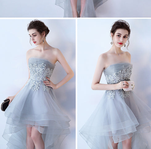 Fashionable Grey Tulle High Low Party Dress, Short New Prom Dress
