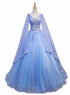 Beautiful Blue V-neckline Prom Dress with Long Sleeves, Lace Applique Party Dress For Teen