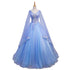 Beautiful Blue V-neckline Prom Dress with Long Sleeves, Lace Applique Party Dress For Teen