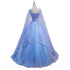 Beautiful Blue V-neckline Prom Dress with Long Sleeves, Lace Applique Party Dress For Teen
