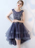 Fashionable High Low Round Neckline Lace Homecoming Dresses, Cute Tulle Party Dresses