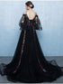 Black Lace Floral Tulle Unique Long Formal Dress, Black Evening Dress Party Dress