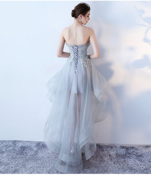 Fashionable Grey Tulle High Low Party Dress, Short New Prom Dress