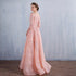 Pink Lace 1/2 Sleeves Off Shoulder Elegant Prom Dress, Long Floor Length Party Dress