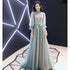 Lovely Light Green Long Sleeves Tulle Prom Dress, Floor Length A-line Flowers Formal Dress