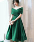 Green Velvet Off Shoulder Tea Length Party Dresses, Green Bridesmaid Dresses Formal Dresses