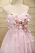 Lovely Pink Tulle with Flowers Short Party Dress, Pink Tulle Homecoming Dresses