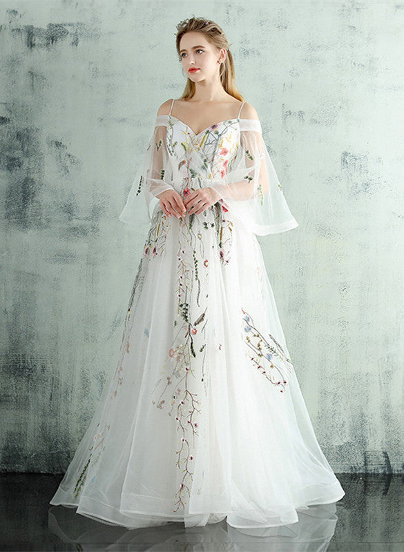 White Long Embroidered Dress White Evening Dress With Gold Embroidery, A High Neckline, And White Long Embroidered Dress White Evening Dress With Gold Embroidery, A High Neckline, And
