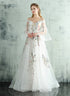 White Tulle Lace Spaghetti Straps Long Evening Dress, Embroidery White Prom Dress