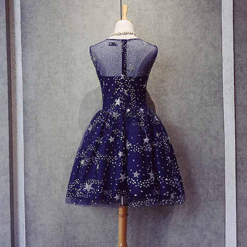 Blue Short Beautiful Homecoming Dress Tulle SleevelessProm Dress, Blue Party Dress