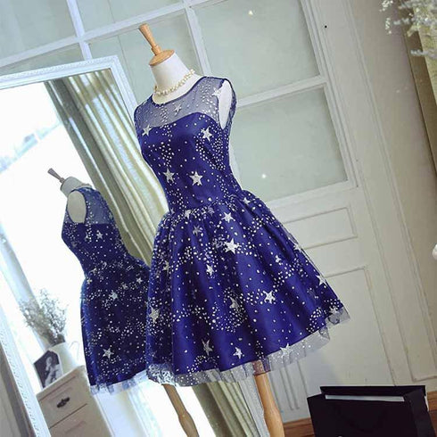 Blue Short Beautiful Homecoming Dress Tulle SleevelessProm Dress, Blue Party Dress