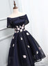 Lovely Navy Blue Homecoming Dress, Tulle Asymmetrical Short Prom Dress