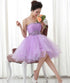 Lavender Organza Beaded Strapless Ball Gown Homecoming Dress, Short Prom Dress Party Dress