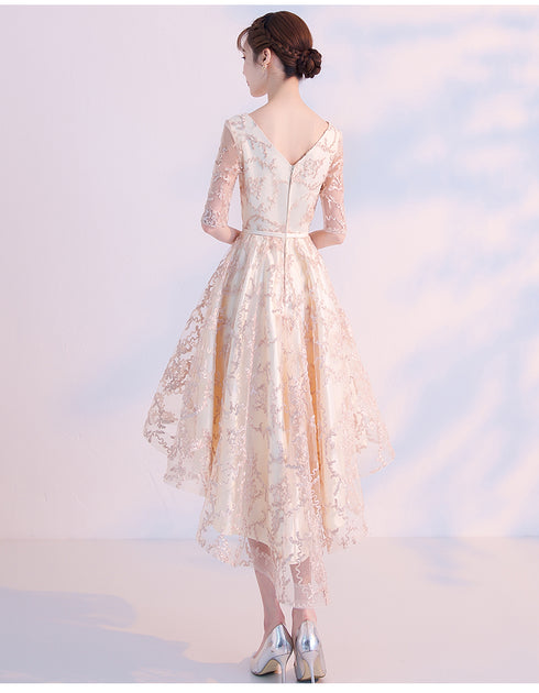 Light Champagne Lovely Lace High Low Homecoming Dress, New Short Prom Dress