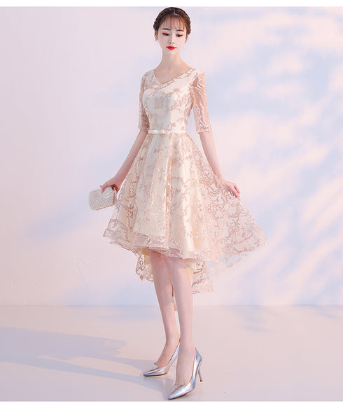 Light Champagne Lovely Lace High Low Homecoming Dress, New Short Prom Dress