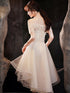 Light Champagne Tulle Short Sleeves High Low Homecoming Dress, Short Party Dress Prom Dress