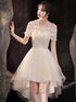 Light Champagne Tulle Short Sleeves High Low Homecoming Dress, Short Party Dress Prom Dress