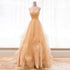 Light Champagne V-neckline Layers Straps Shiny Tulle Party Dress, Champagne Evening Gown Formal Dress