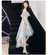 Light Grey High Low Tulle Off Shoulder Cute Party Dress, High Low Prom Dress Homecoming Dress