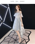 Light Grey High Low Tulle Off Shoulder Cute Party Dress, High Low Prom Dress Homecoming Dress