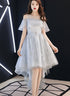 Light Grey High Low Tulle Off Shoulder Cute Party Dress, High Low Prom Dress Homecoming Dress