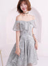 Light Grey Lace High Low Off Shoulder Homecoming Dress, Sliver-Grey Short Prom Dresses