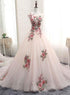 Light Pink Ball Gown Quinceanera Dress with Flowers Embroidery, Pink Tulle and Organza Party Dress