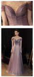 Light Purple Gradient Tulle A-line Short Sleeves Floor Length Party Dress, Tulle Formal Dresses
