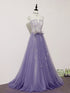 Light Purple Lace Top and Tulle A-line Straps Evening Dress Formal Dress, Purple Prom Dress