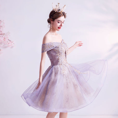 Light Purple Sweetheart Lace Applique Short Homecoming Dress, Tulle and Lace Prom Dress